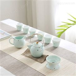 描金陶瓷功夫茶具定制 青瓷西施壶茶杯茶漏公道杯 整套红釉白瓷茶具