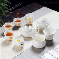景德镇白瓷羊脂玉家用茶具套装 简约陶瓷茶壶盖碗礼盒 礼品定制