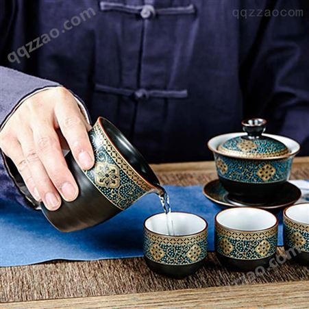 日式复古功夫茶具 茶杯品茗杯主人杯 鎏金黑陶小茶杯泡茶单杯茶盏杯