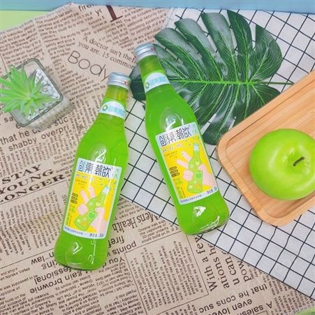 苹果味汽水380ml玻璃瓶装夏季果味饮品碳酸饮料