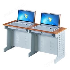 手动翻转器电脑桌培训班隐藏多媒体电教桌双三半嵌入式机房课桌椅