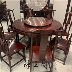 陈王阁 阔叶黄檀 中式 方形圆餐桌 红木实木圆台桌椅