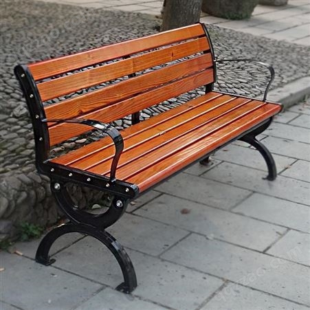 靠背公园椅休闲长条排椅 铸铁艺长凳子 广场景区防腐木连座椅