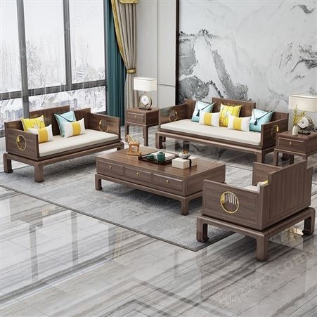新中式实木沙发床 时尚简约客厅沙发组合定制