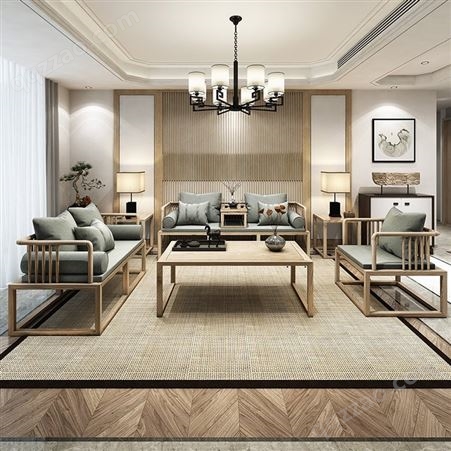 中式全实木沙发组合现代简约客厅橡胶木布艺三人小户型原木家具