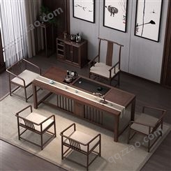 新中式实木茶桌椅组合榆木功夫办公室现代简约一体泡茶桌