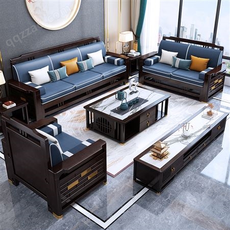 现代简约小户型胡桃木储物木质家具套装客厅沙发