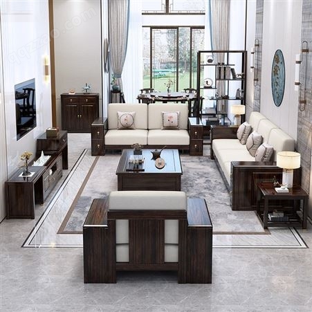 新中式家具 中式实木沙发组合 现代简约禅意小户型客厅组合 定做