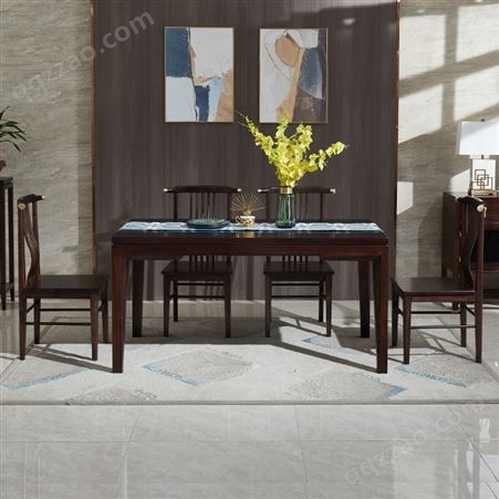 新中式黑檀木餐桌椅全实木现代中式简约饭桌一桌六椅长方形餐桌