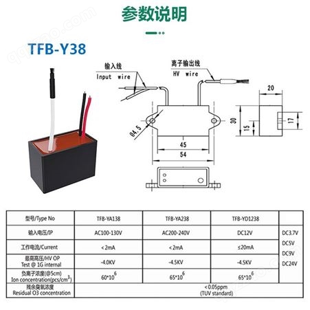 创普厂家直供AC车载空气净化器用负离子发生器TFB-Y38定制加工