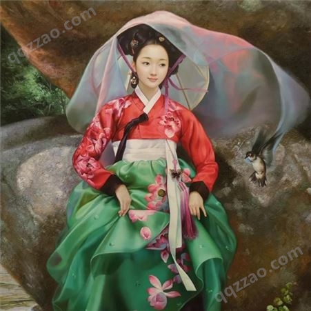 朝鲜画 朝鲜油画价格 安莲（功勋艺术家）《翩若惊鸿》 155x88