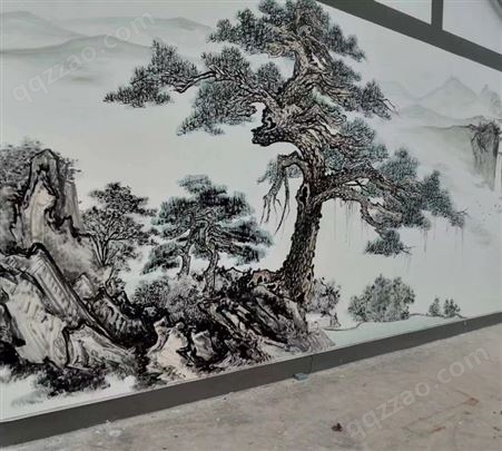 传统国画 纯手绘人物山水工笔画 中式房屋客厅户外文化墙装饰画