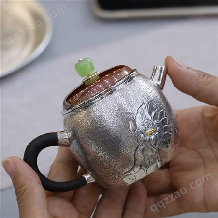铜盖手工小银壶纯银999泡茶壶足银家用功夫茶具银器礼品茶壶