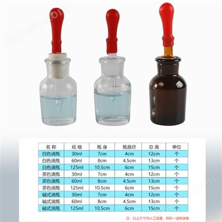 白棕色滴瓶碱式滴瓶30 60 125ml附乳胶头化学实验器材玻璃瓶滴管