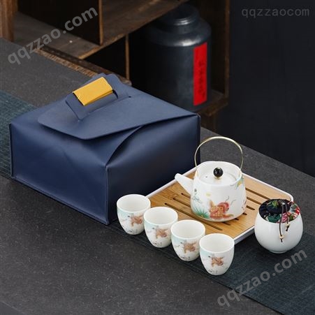 旅行茶具套装陶瓷茶叶罐功夫茶具羊脂玉礼品陶瓷茶壶一壶四杯